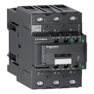 Контактор Schneider Electric LC1D65ABBE 3P, 65 А (AC-3 400 В), катушка 24 В DC, пружинный зажим (ШНАЙДЕР) Контактор Schneider Electric LC1D65ABBE 3P, 65 А (AC-3 400 В), катушка 24 В DC, пружинный зажим (ШНАЙДЕР)