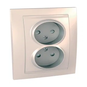 Розетка двухместная Schneider Electric UNICA, скрытый монтаж, со шторками, бежевый (ШНАЙДЕР) Розетка двухместная Schneider Electric UNICA, скрытый монтаж, со шторками, бежевый (ШНАЙДЕР)