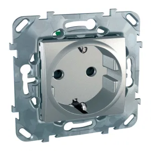 Розетка Schneider Electric UNICA TOP, скрытый монтаж, с заземлением, со шторками, алюминий (ШНАЙДЕР) Розетка Schneider Electric UNICA TOP, скрытый монтаж, с заземлением, со шторками, алюминий (ШНАЙДЕР)