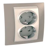 Розетка двухместная Schneider Electric UNICA, скрытый монтаж, с заземлением, со шторками, бежевый/коричневый