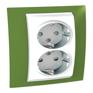 Розетка двухместная Schneider Electric UNICA, скрытый монтаж, с заземлением, со шторками, белый/фисташковый (ШНАЙДЕР) Розетка двухместная Schneider Electric UNICA, скрытый монтаж, с заземлением, со шторками, белый/фисташковый (ШНАЙДЕР)