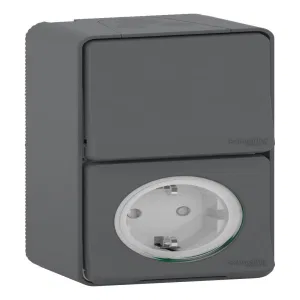 Schneider Electric Mureva Styl MUR36024 - блок розетка + переключатель, открытой установки, антрацит, IP55 (ШНАЙДЕР) Schneider Electric Mureva Styl MUR36024 - блок розетка + переключатель, открытой установки, антрацит, IP55 (ШНАЙДЕР)
