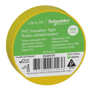 2420101 Изолента ПВХ, ширина 19 мм, длина 20 метров, толщина 0,13 мм, жёлтая, Schneider Electric (ШНАЙДЕР) 2420101 Изолента ПВХ, ширина 19 мм, длина 20 метров, толщина 0,13 мм, жёлтая, Schneider Electric (ШНАЙДЕР)