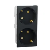 NU306754A SE UNICA NEW РОЗЕТКА двойная, со шторками, с заземлением, винт. зажим., АНТРАЦИТ