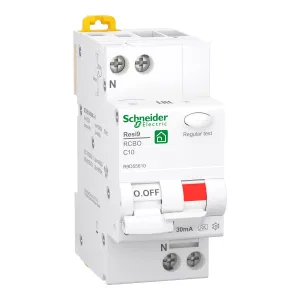 R9D55610 Автоматический выключатель дифференциального тока (АВДТ) Schneider Electric Resi9, 10A, 30mA, тип A, кривая отключения C, 2 полюса, 6kA, электро-механического типа, ширина 2 модуля DIN (ШНАЙДЕР) R9D55610 Автоматический выключатель дифференциального тока (АВДТ) Schneider Electric Resi9, 10A, 30mA, тип A, кривая отключения C, 2 полюса, 6kA, электро-механического типа, ширина 2 модуля DIN (ШНАЙДЕР)