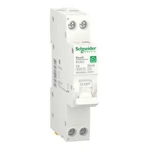R9D88606 Автоматический выключатель дифференциального тока (АВДТ) Schneider Electric Resi9, 6A, 30mA, тип A, кривая отключения C, 2 полюса, 6kA, электро-механического типа, ширина 1 модуль DIN (ШНАЙДЕР) R9D88606 Автоматический выключатель дифференциального тока (АВДТ) Schneider Electric Resi9, 6A, 30mA, тип A, кривая отключения C, 2 полюса, 6kA, электро-механического типа, ширина 1 модуль DIN (ШНАЙДЕР)