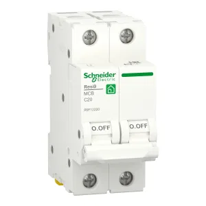 R9F12220 Автоматический выключатель Schneider Electric Resi9, 2 полюса, 20A, тип C, 6kA (ШНАЙДЕР) R9F12220 Автоматический выключатель Schneider Electric Resi9, 2 полюса, 20A, тип C, 6kA (ШНАЙДЕР)