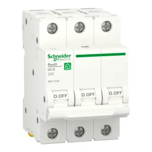 R9F12320 Автоматический выключатель Schneider Electric Resi9, 3 полюса, 20A, тип C, 6kA (ШНАЙДЕР) R9F12320 Автоматический выключатель Schneider Electric Resi9, 3 полюса, 20A, тип C, 6kA (ШНАЙДЕР)